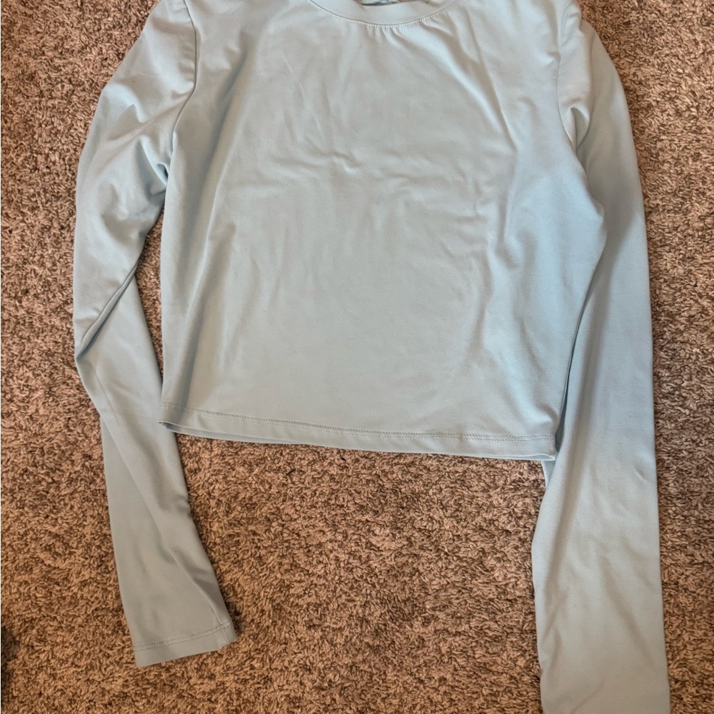 Blue Fitted Crop Long Sleeve Blouse